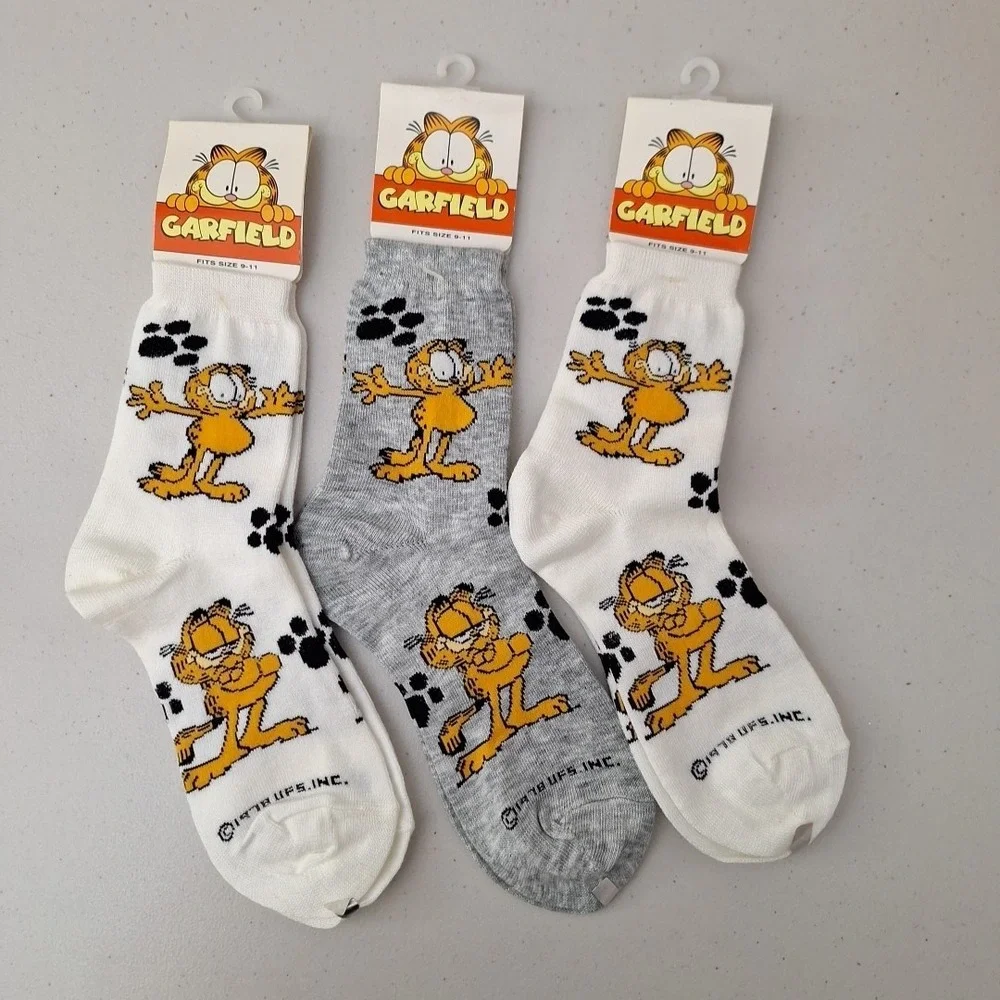 Vintage United Features 1978 GARFIELD THE CAT Women's Crew Socks Novelty NWT